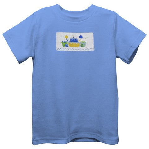 Birthday Smocked Light Blue Knit Short Sleeve Boys Tee Shirt