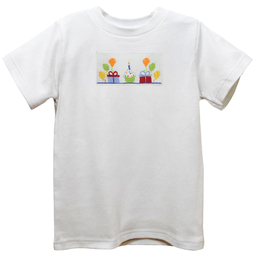 Birthday Party Smocked White Knit Short Sleeve Boys Tee Shirt
