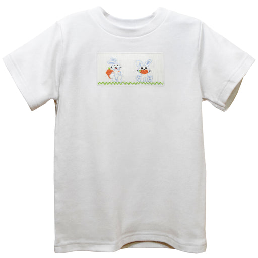 Bunnies Smocked White Knit Short Sleeve Boys Tee Shirt