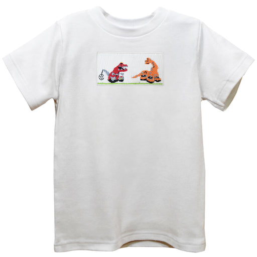 Dinosaurs Smocked White Knit Short Sleeve Boys Tee Shirt