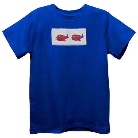 Airplanes Smocked Royal Knit Short Sleeve Boys Tee Shirt