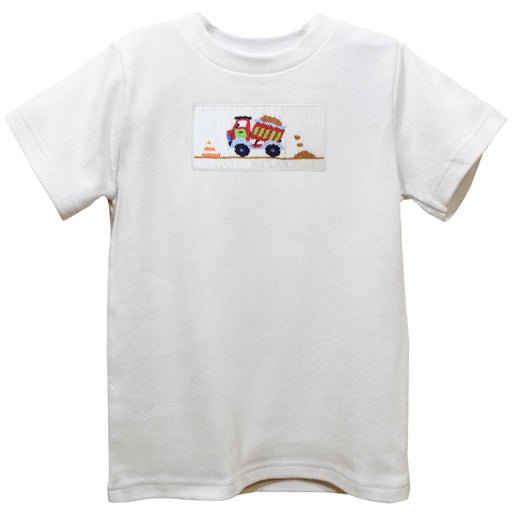 Dump Truck Smocked White Knit Short Sleeve Boys Tee Shirt