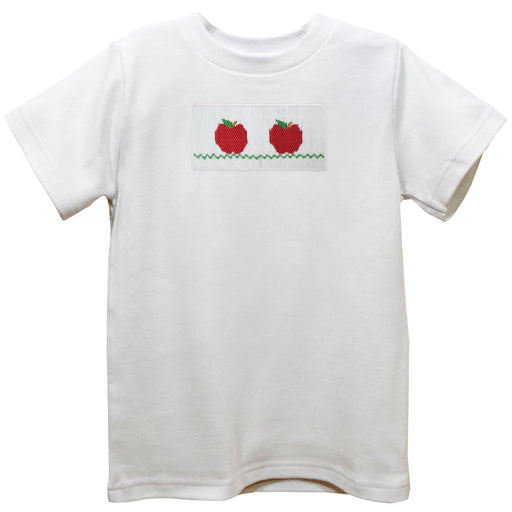 Apples Smocked White Knit Short Sleeve Boys Tee Shirt