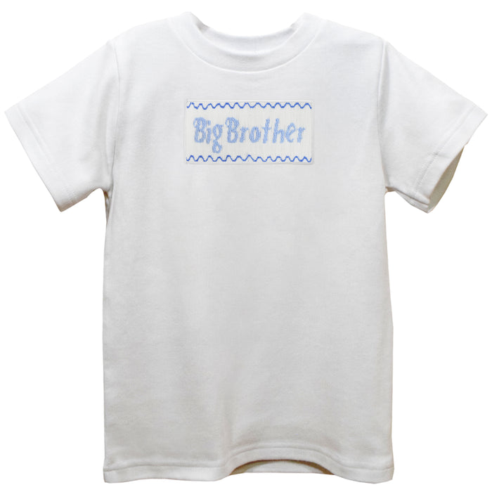 Big Brother Smocked White Knit Short Sleeve Boys Tee Shirt
