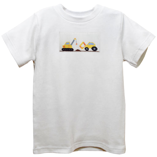 Construction Smocked White Knit Short Sleeve Boys Tee Shirt