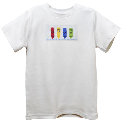 Crayons Smocked White Knit Short Sleeve Boys Tee Shirt