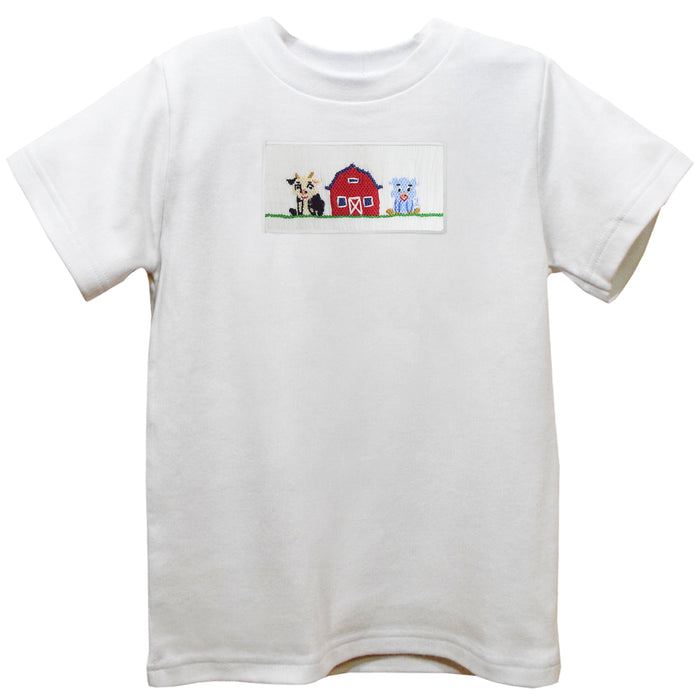 Farm Smocked White Knit Short Sleeve Boys Tee Shirt