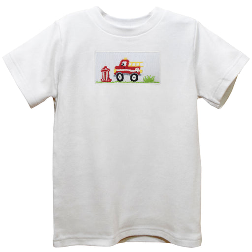 Firetruck Smocked White Knit Short Sleeve Boys Tee Shirt
