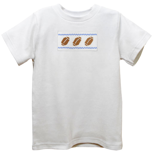 Football Smocked White Knit Short Sleeve Boys Tee Shirt