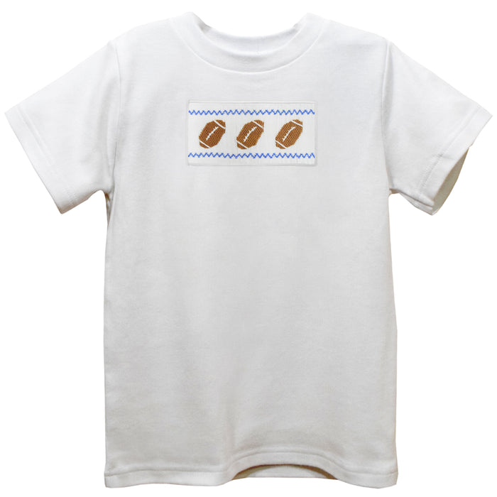 Football Smocked White Knit Short Sleeve Boys Tee Shirt