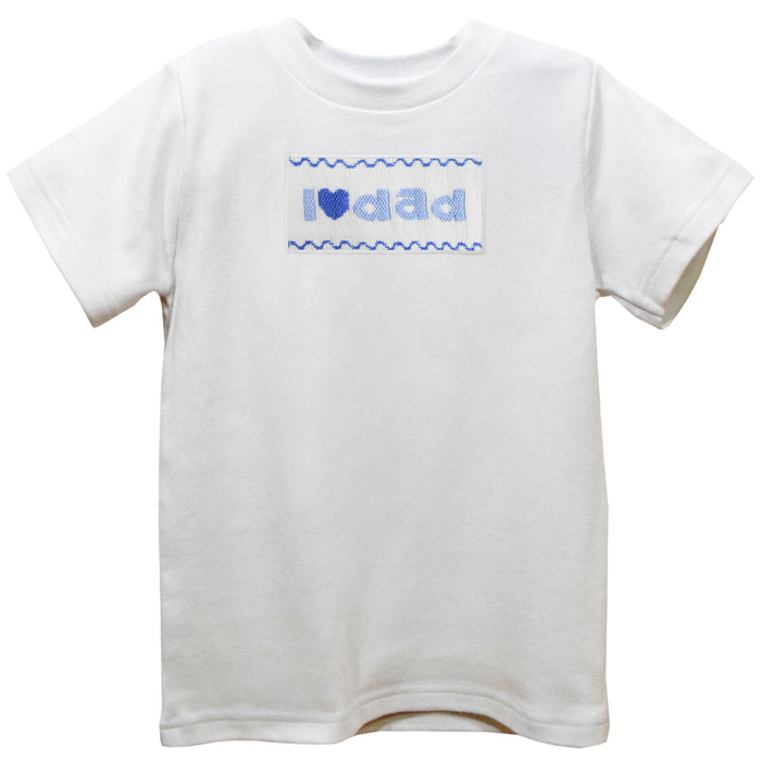 I Love Dad Smocked White Knit Short Sleeve Boys Tee Shirt