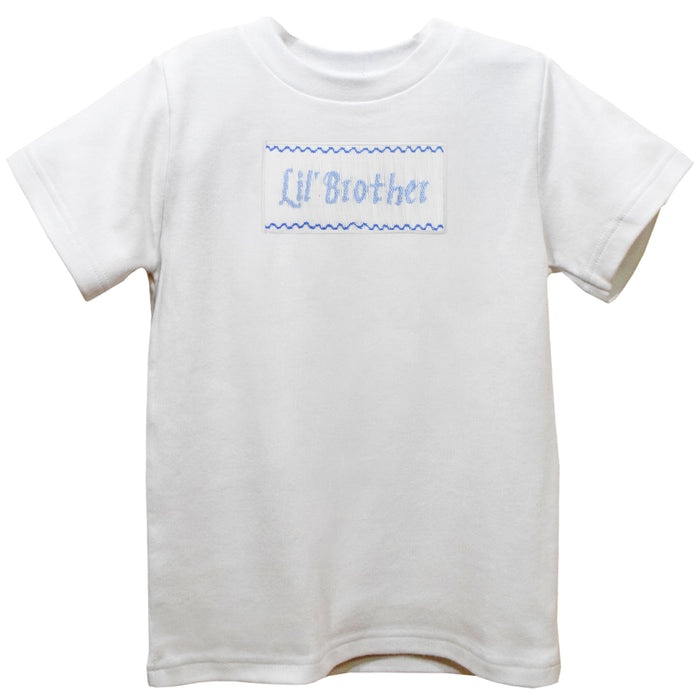 Lil Brother Smocked White Knit Short Sleeve Boys Tee Shirt