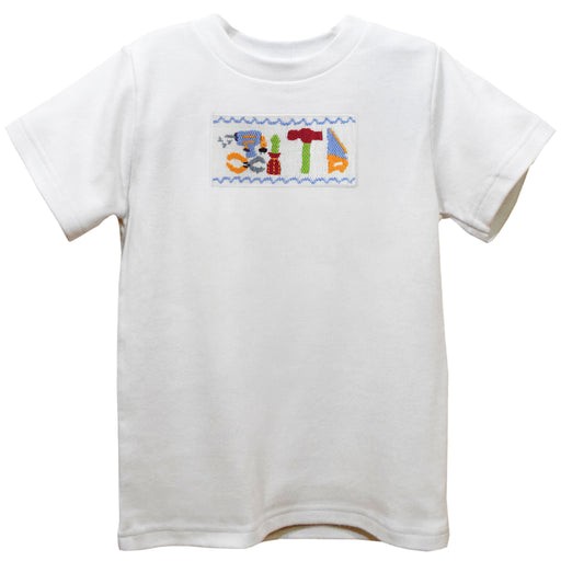 Tools Smocked White Knit Short Sleeve Boys Tee Shirt
