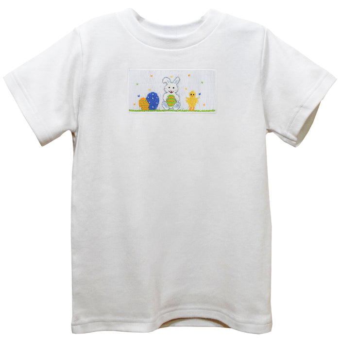 Easter Smocked White Knit Short Sleeve Boys Tee Shirt