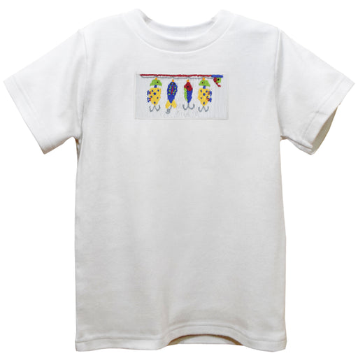 Lures Smocked White Knit Short Sleeve Boys Tee Shirt