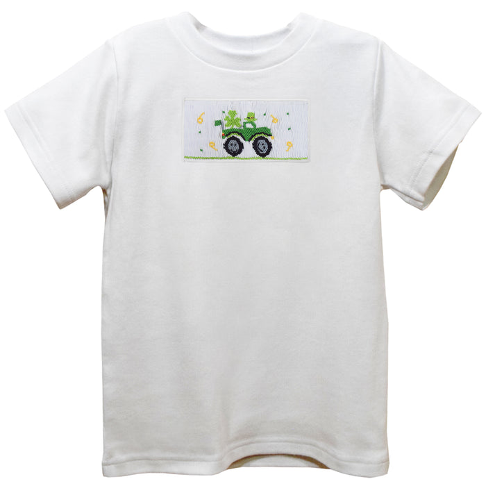 St Patrick Truck Smocked White Knit Short Sleeve Boys Tee Shirt