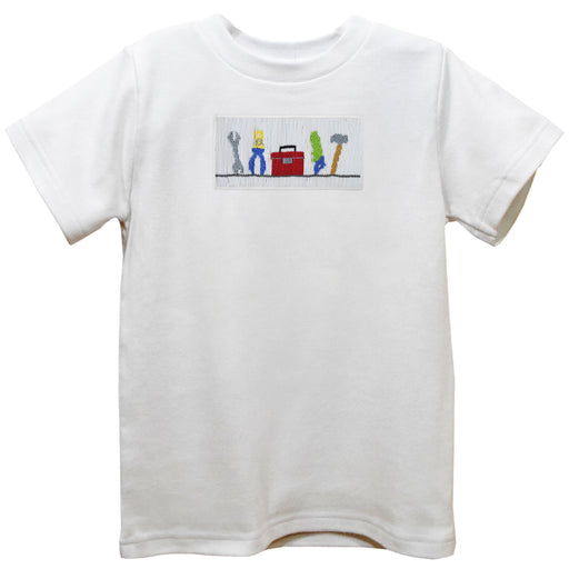 Tools Smocked White Knit Short Sleeve Boys Tee Shirt