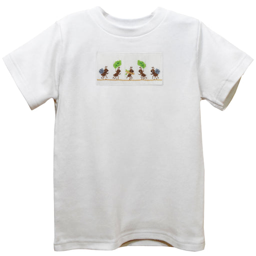 Ants Smocked White Knit Short Sleeve Boys Tee Shirt