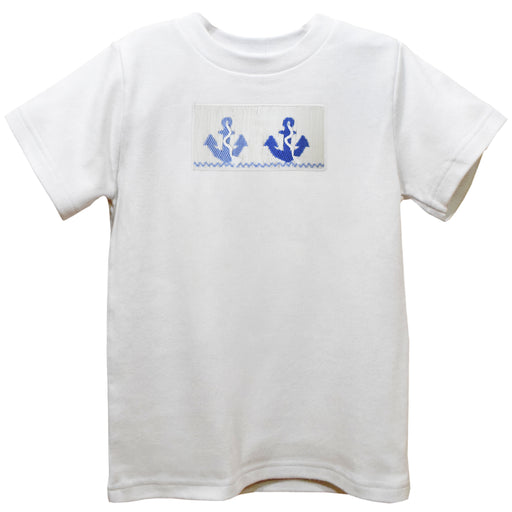Anchors Smocked White Knit Short Sleeve Boys Tee Shirt