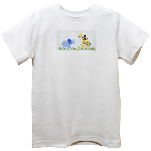 Zoo Smocked White Knit Short Sleeve Boys Tee Shirt
