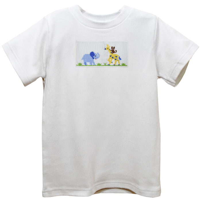 Zoo Smocked White Knit Short Sleeve Boys Tee Shirt