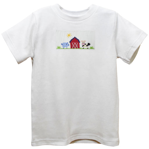 Farm Smocked White Knit Short Sleeve Boys Tee Shirt