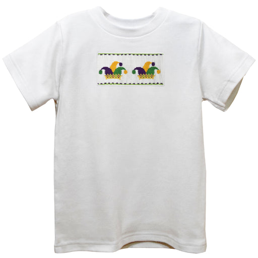 Mardi Gras Smocked White Knit Short Sleeve Boys Tee Shirt