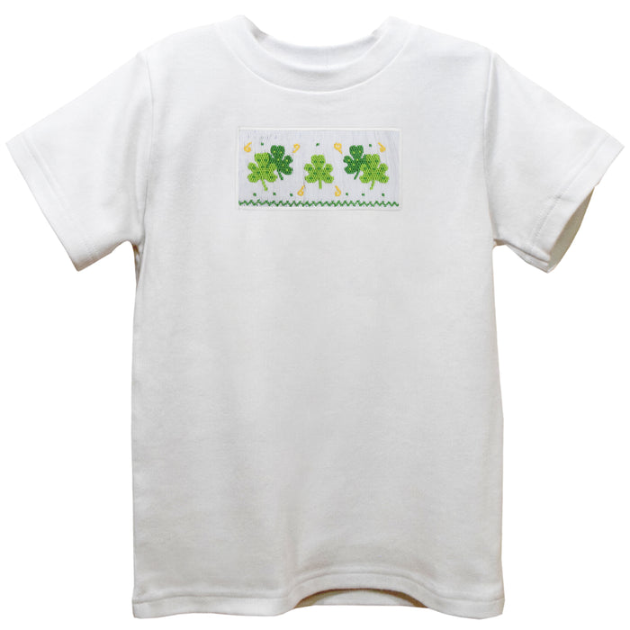 St Patrick Smocked White Knit Short Sleeve Boys Tee Shirt