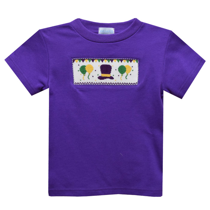 Mardi Gras Smocked Purple Knit Short Sleeve Boys Tee Shirt