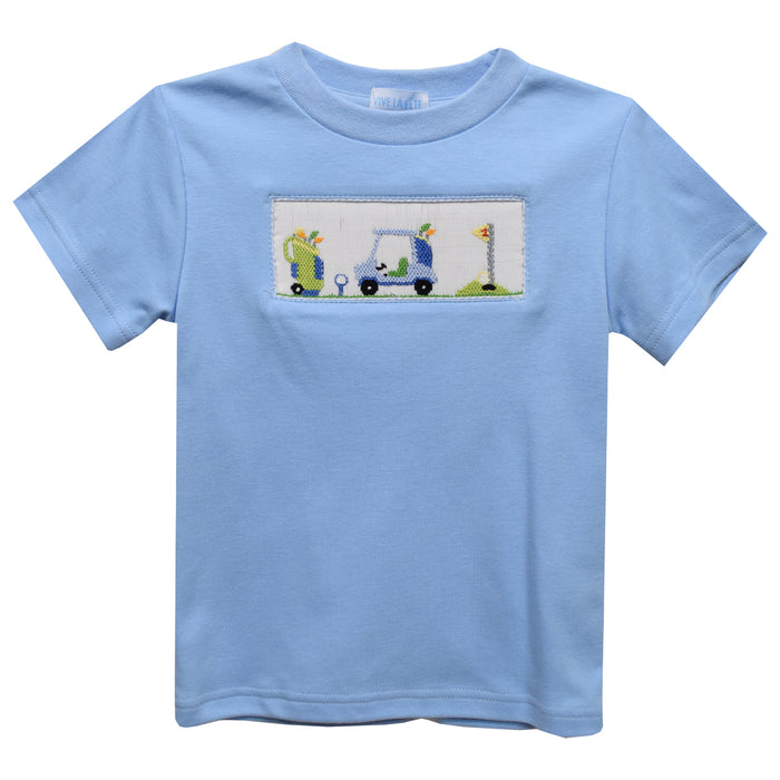Golf Smocked Light Blue Knit Short Sleeve Boys Tee Shirt - Vive La Fête - Online Apparel Store