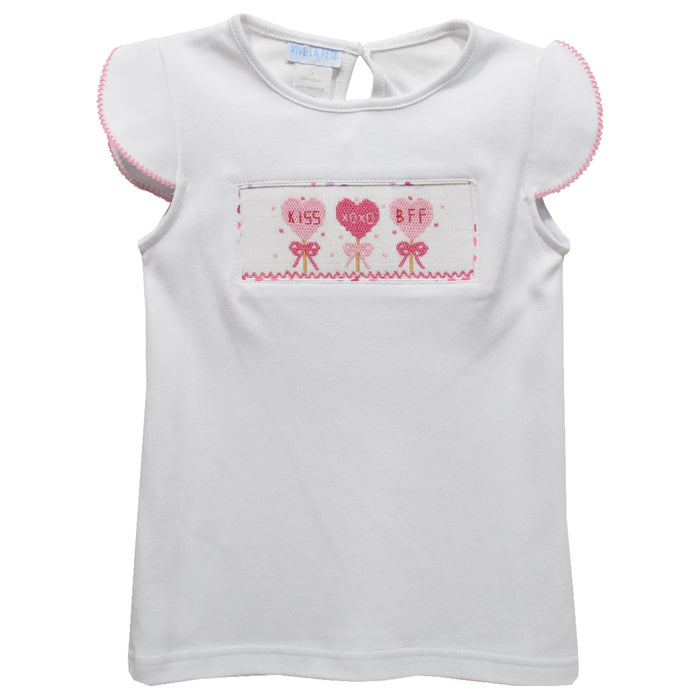 Valentines Smocked White Knit Girls Top Cap Sleeve - Vive La Fête - Online Apparel Store
