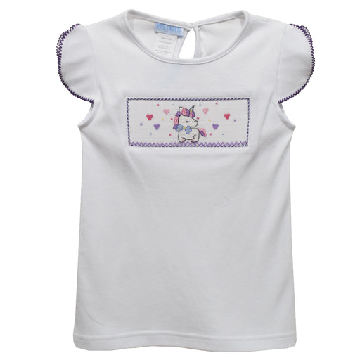 Unicorn Smocked White Knit Girls Top Cap Sleeve - Vive La Fête - Online Apparel Store