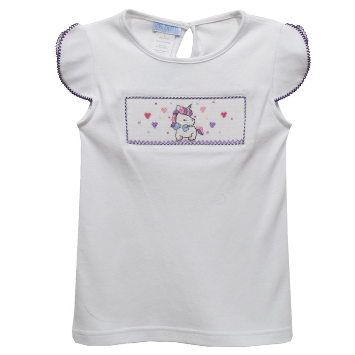 Unicorn Smocked White Knit Girls Top Cap Sleeve - Vive La Fête - Online Apparel Store