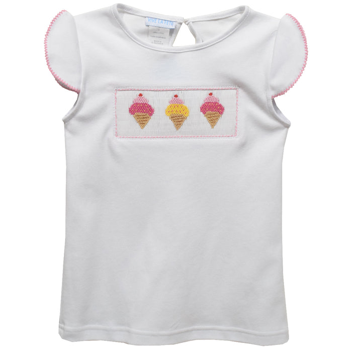 Ice Cream Smocked White Knit Girls Top Cap Sleeve - Vive La Fête - Online Apparel Store