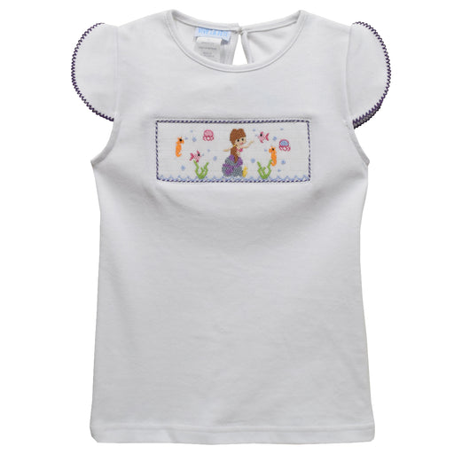 Mermaid Smocked White Knit Girls Top Cap Sleeve - Vive La Fête - Online Apparel Store