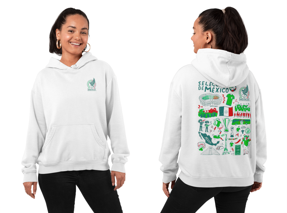 Mexico National Soccer Team Impressions Artwork Women Cotton Fleece Long Sleeve Hoodie - Vive La Fête - Online Apparel Store