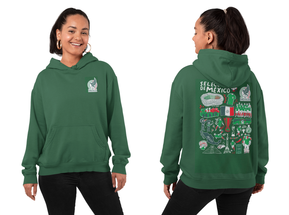 Mexico National Soccer Team Impressions Artwork Women Cotton Fleece Long Sleeve Hoodie - Vive La Fête - Online Apparel Store