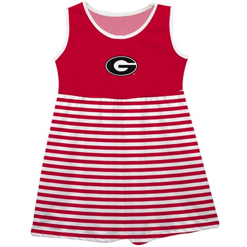 Georgia Bulldogs Vive La Fete Girls Game Day Sleeveless Tank Dress Solid Red Logo Stripes on Skirt