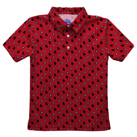 Georgia Bulldogs Vive La Fete All Over Logo Red Short Sleeve Polo Shirt