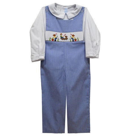 Fishing Day Smocked Royal Check Boys Long Jon Jon and Shirt Long Sleeve