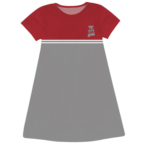 Alabama Gray and Red Short Sleeve A Line Dress