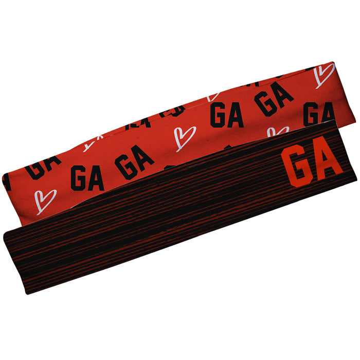 Georgia Black Solid and Red Repeat Logo Headband Set