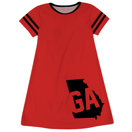 Georgia Big Logo Red Stripes Short Sleeve A Line Dress