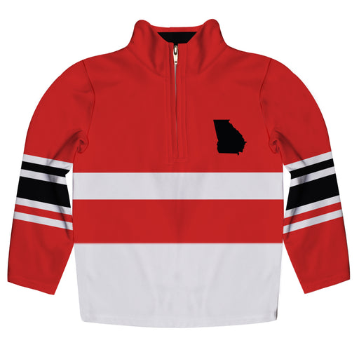 Georgia Logo Stripes Red Long Sleeve Quarter Zip Sweatshirt