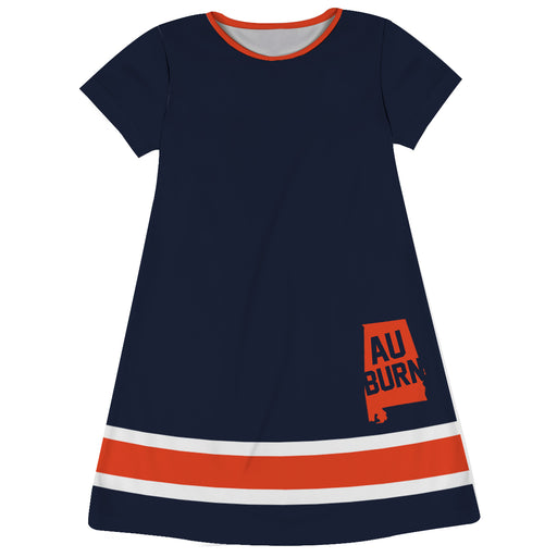 Auburn Blue and Orange Short Sleeve A Line Dress