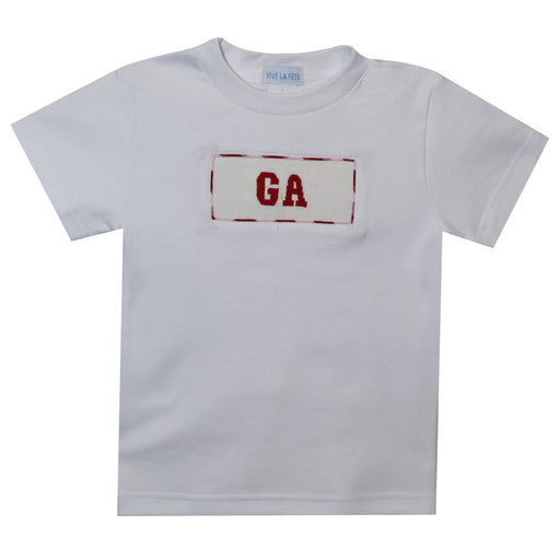 Georgia Smocked Knit White Short Sleeve Boys Tee Shirt