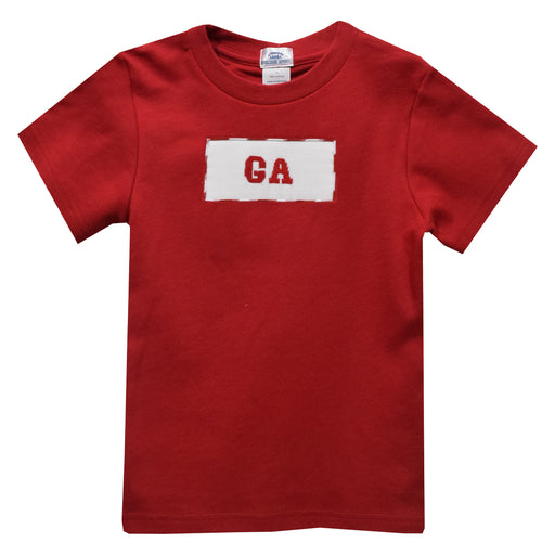 Georgia Smocked Knit Red Tee Shirt Short Sleeve