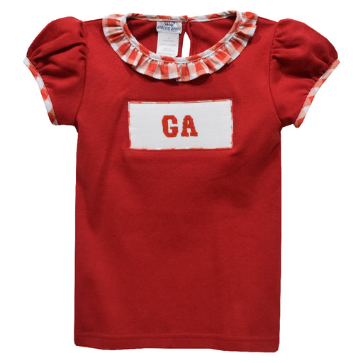 Georgia Smocked Girls Knit Red Tee Shirt Short Sleeve
