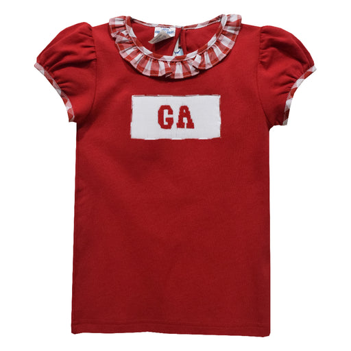 Georgia Smocked Girls Knit Red Tee Shirt Short Sleeve