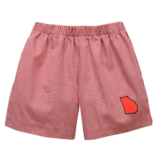Georgia Embroidered Red Gingham Pull On Short